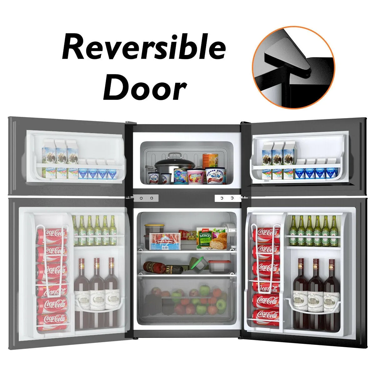 Stainless Steel Refrigerator Small Freezer Cooler Fridge Compact 3.2 cu ft. Unit