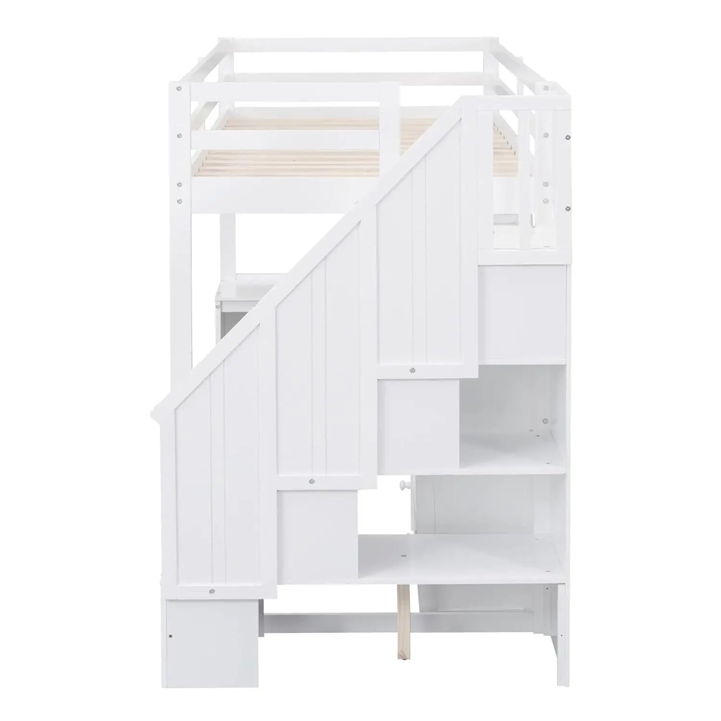Twin Size Loft Bed with L-Shaped Desk and Stairs, Solid Wood Loft Bed Frame with Storage Drawers and Bookcase, for, Customized