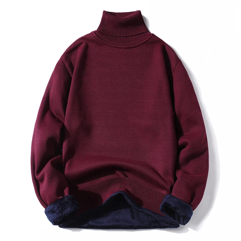 M-3XL Mens Thick Turtle Neck Jumpers Polo High Neck Roll Up Fleece Sweater Plain Color Long Sleeve Pullover Winter Clothing Tops