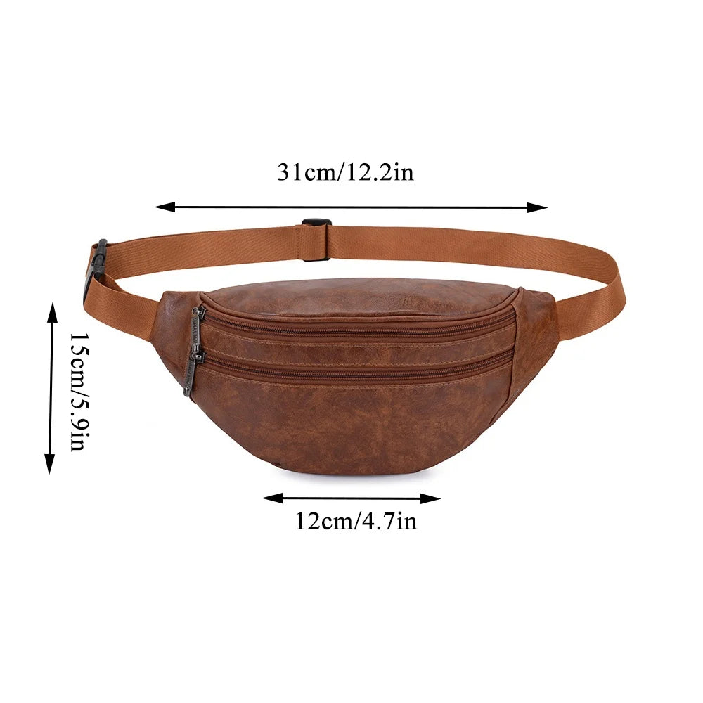 Men's Fanny Pack Fashion Style Men's PU Waist Bags Fanny Pack Travel Belt Purse Shoulder Bags Tote Waist Bag Men's Gift