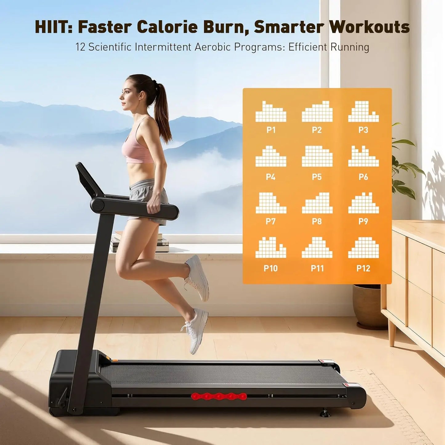 Treadmill for Home with Auto Incline, 3.5-4.5 HP Foldable Running Machine, 12 HIIT Programs,14"- 18" Wide LED, Customized