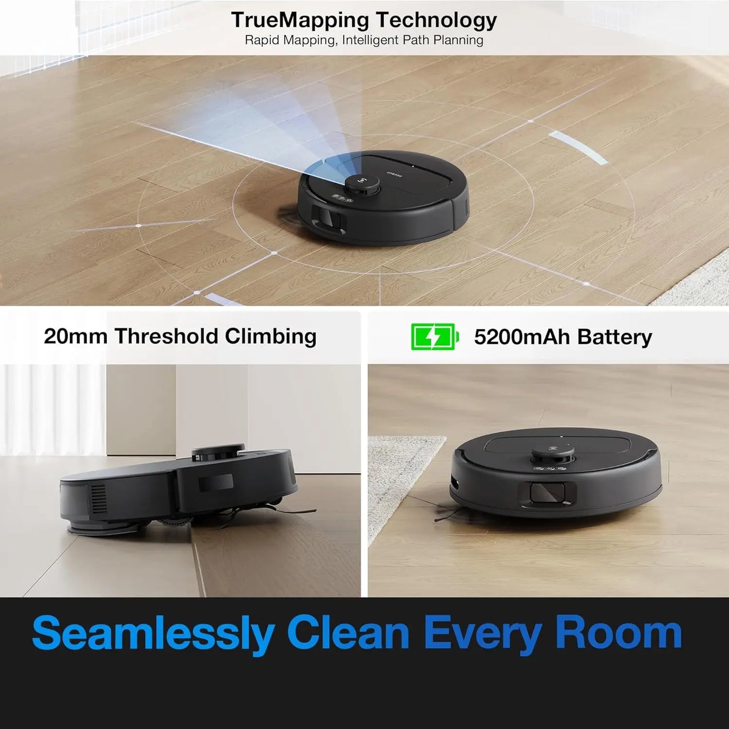 Self-Emptying Robot Vacuum and Mop, 10000Pa Suction, Tangle-Free for Pet Hair, Smart Mapping, 300 Min Runtime
