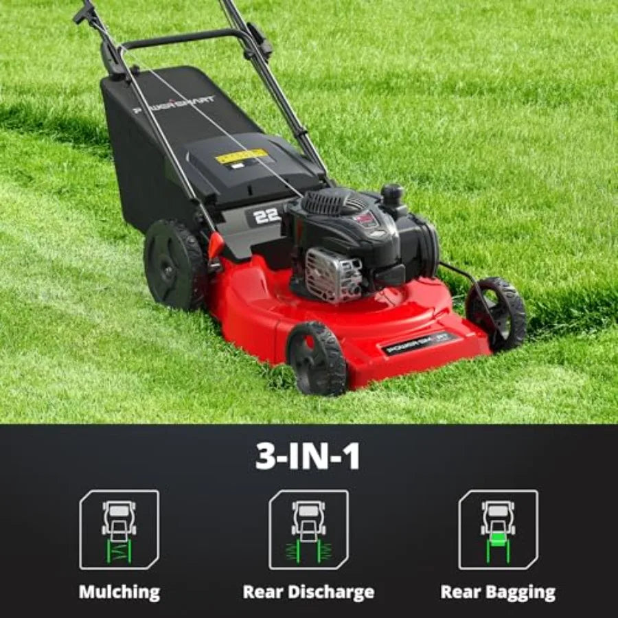 22-Inch Gas Lawn Mower Self-Propelled 150cc BandS Engine 3-in-1 Mulching System 6 Cutting Heights Rear-Wheel Drive Durable Stee