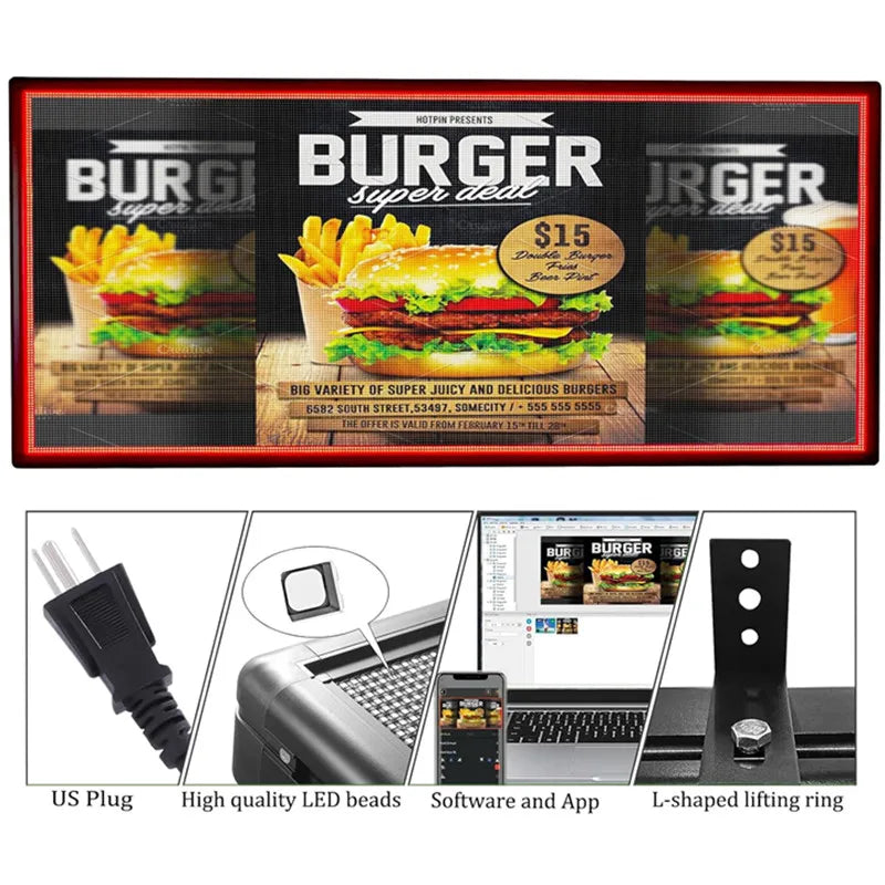 P5 Outdoor LED Display 65x34 inch Programmable Digital Sign IP45 Waterproof High Brightness Full Color WiFi USB Control Business