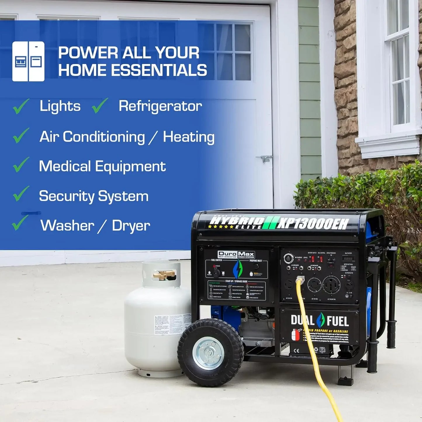 XP13000EH 13,000-Watt Dual Fuel Portable Generator - Gas & Propane, Electric Start, Whole Home Backup Power