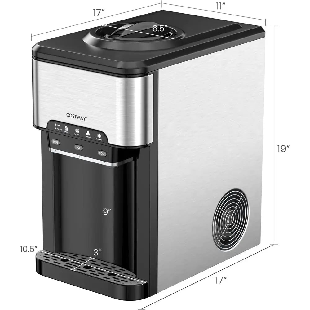 3-in-1 Countertop Water Dispenser with Ice Maker, Fits 3-5 Gallon Bottles, Hot/Cold, 48 lbs/day, 12 Ice Cubes, 4 lbs Basket
