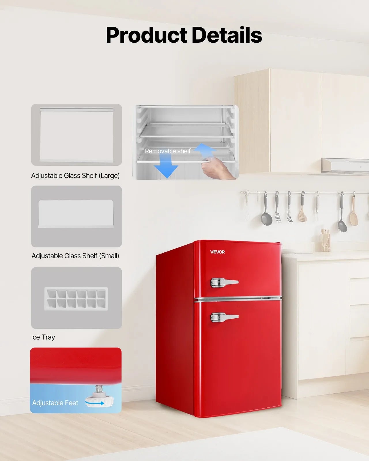 Mini Fridge with Freezer 3.2 Cu.Ft Two Door Compact Refrigerator Dorm Red