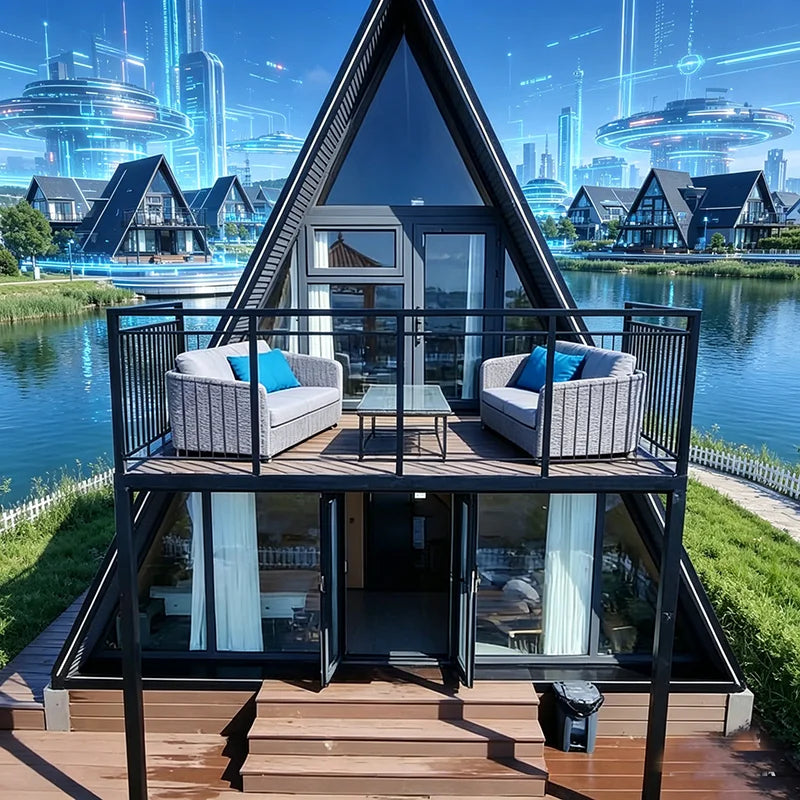 Customized Modern Container Wooden Cabin A-Frame Triangular Kit House 3 Bedrooms Custom Cottage Luxury Prefab House Villa