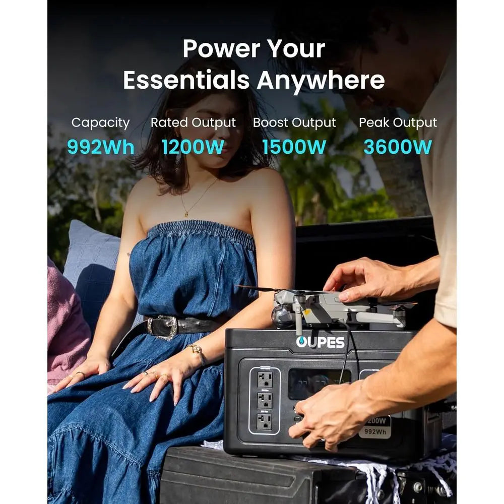Exodus 1200 r Generator with 240W Panels Included, – 992Wh 1200W LiePO4 Battery Power Station with Dual PD 140W Type-C, Smart Ap