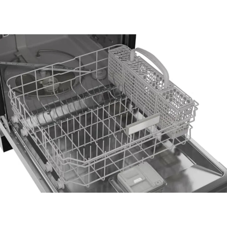 24-inch Stainless Steel Dishwasher with Pocket Handle 52 dB Hybrid Tub 12 Place Settings 5 Cycles Heated Dry Silver Finish