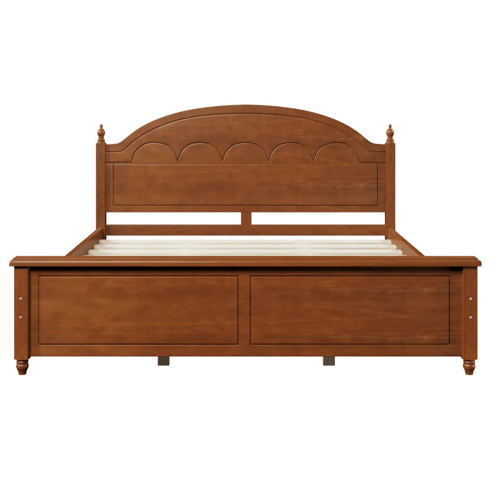 King size Wooden Bed Frame with Arched Headboard and Classic Design,Oak