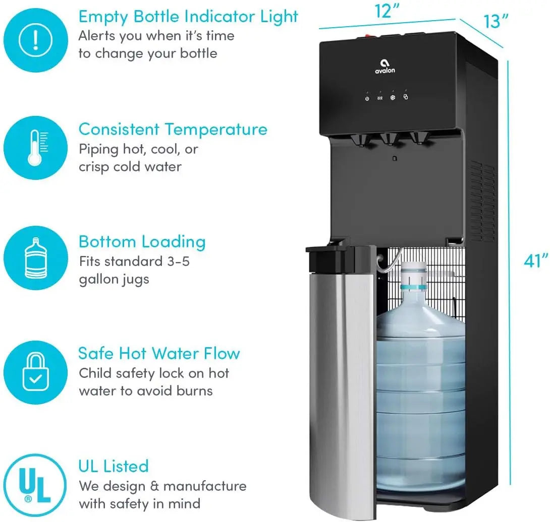 Bottom Loading Water Cooler Dispenser with BioGuard - Hot, Cold & Room Water, Stainless Steel, Anti-Microbial Coating, UL Listed