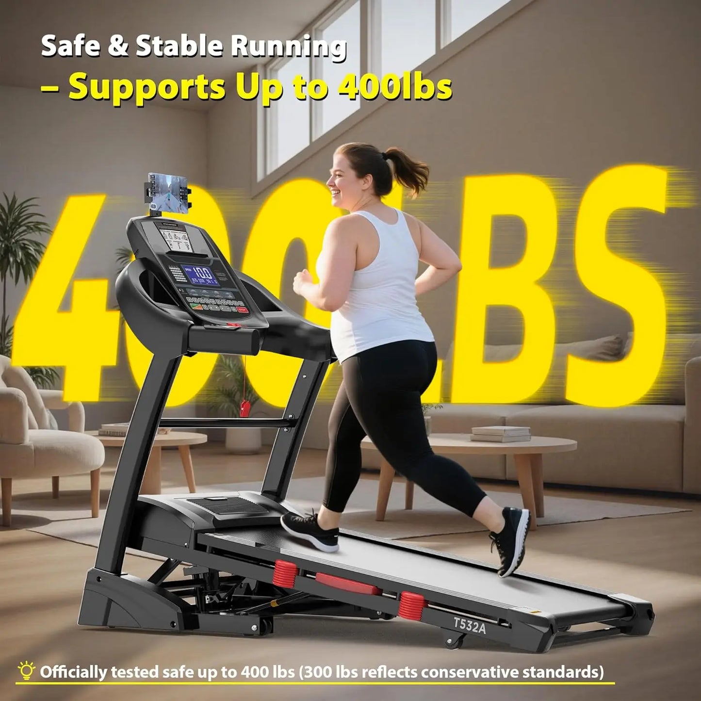 20% Incline Treadmill for Home with Fan, 400lbs Capacity Folding Treadmill, 5.0 HP Running Machine, 18’’ Wide, Customized