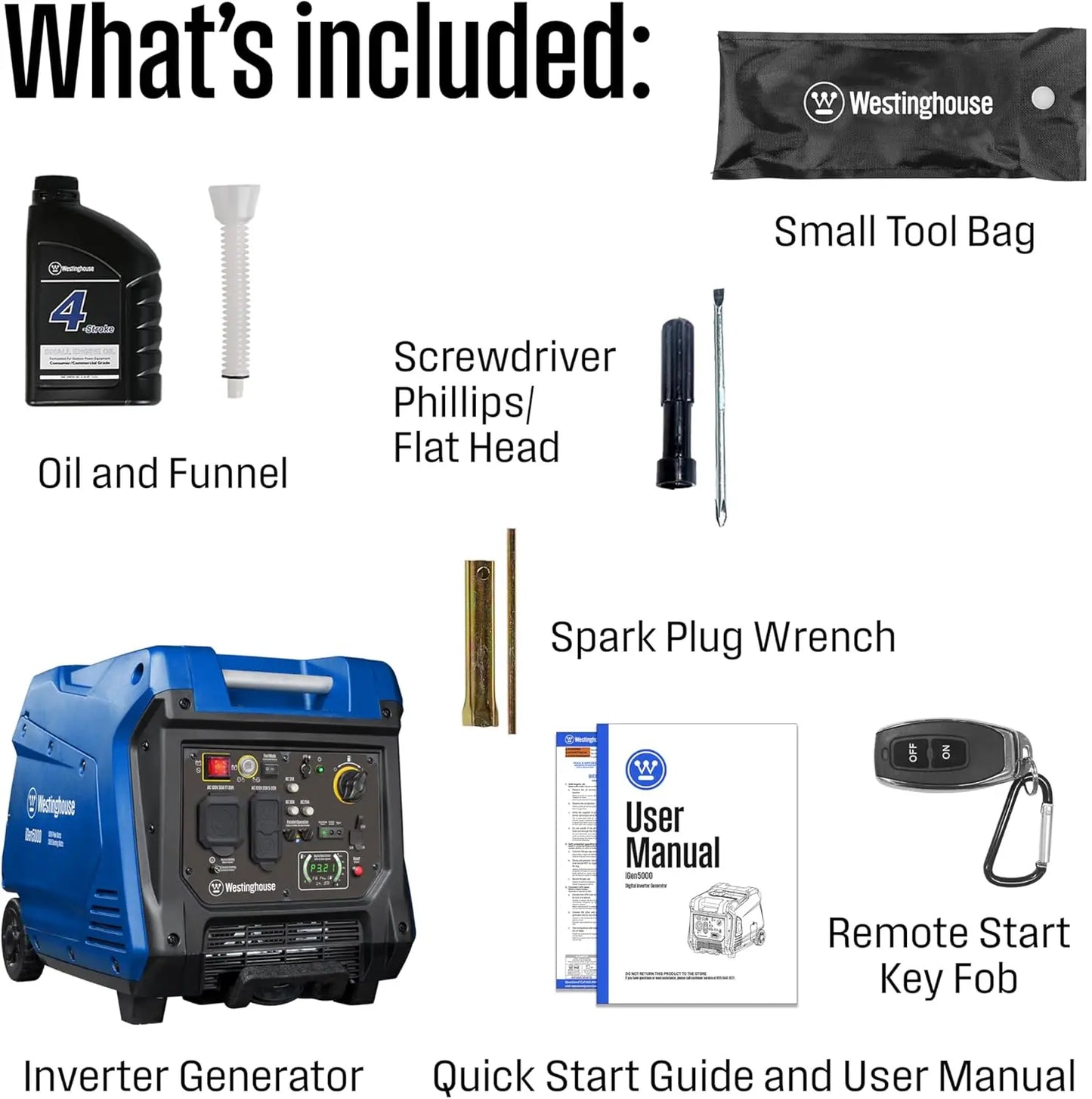 5000W Super Quiet Portable Inverter Generator with Remote Start, RV Ready, Gas Powered, Parallel Capable