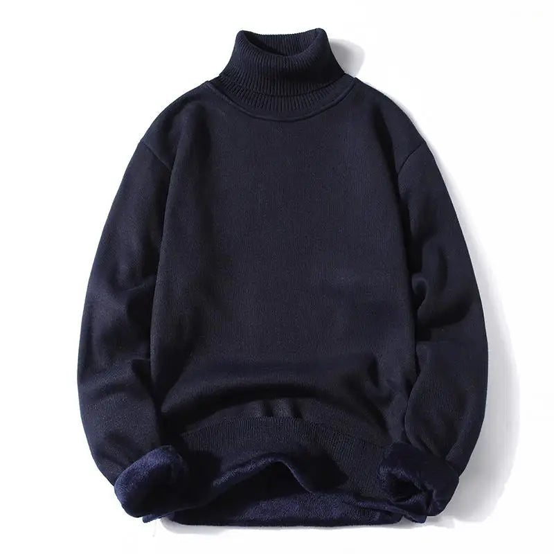M-3XL Mens Thick Turtle Neck Jumpers Polo High Neck Roll Up Fleece Sweater Plain Color Long Sleeve Pullover Winter Clothing Tops