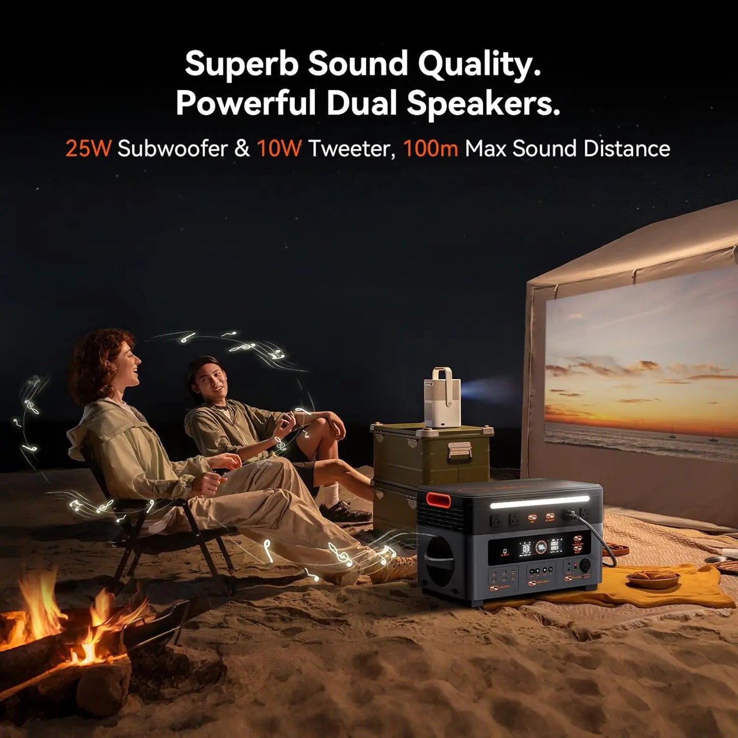 OSCAL PowerMax 2400 Portable Power Station 2400W, Solar Generator with Speakers, 16 Output, 2 Wireless Pad+ DP 100W,RV Camping