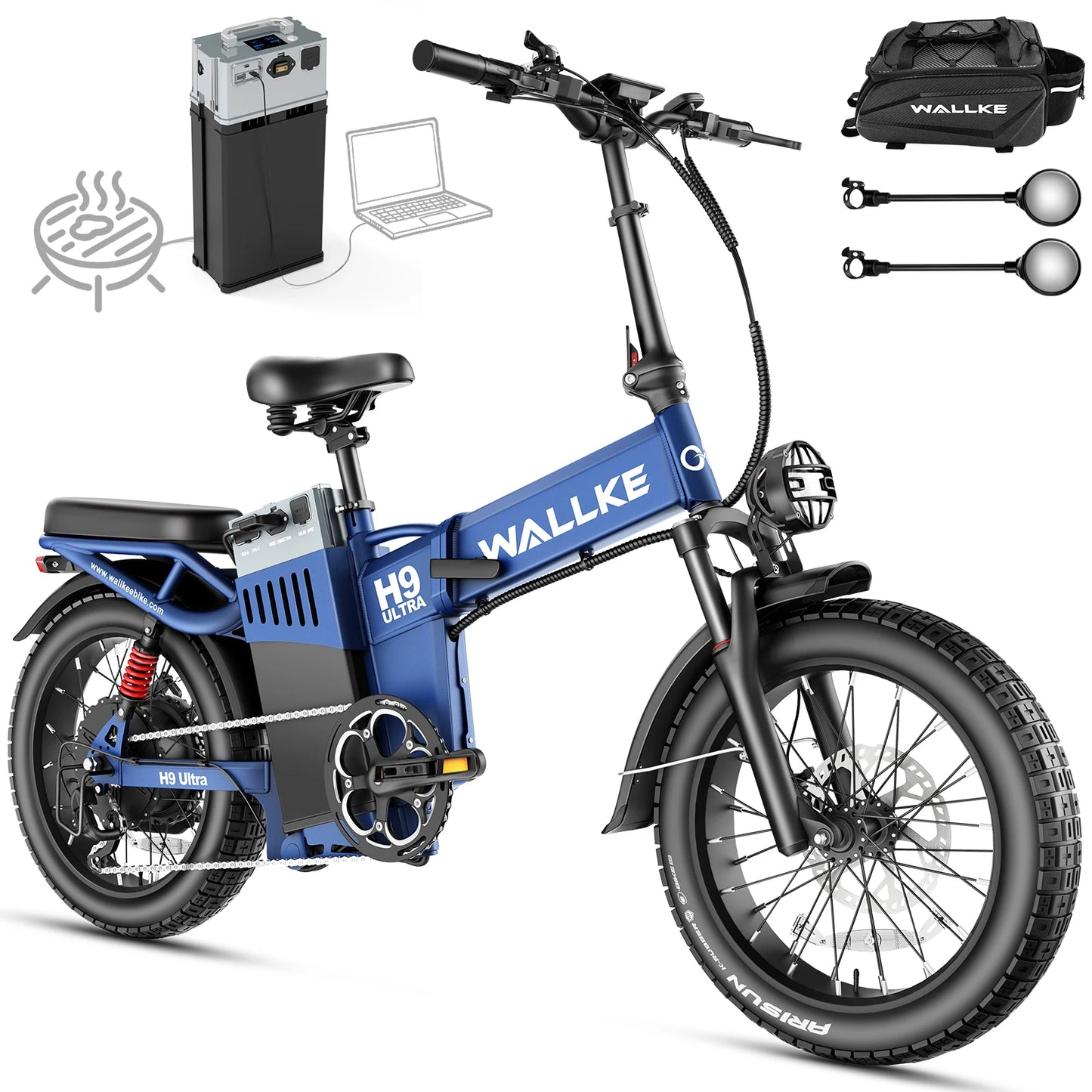 Wallke H9 ULTRA Portable Power Station Electric Bike 4000W 37MPH Fast Ebike for Adults 48V 55Ah Long Range E-Bike Torque Sensor