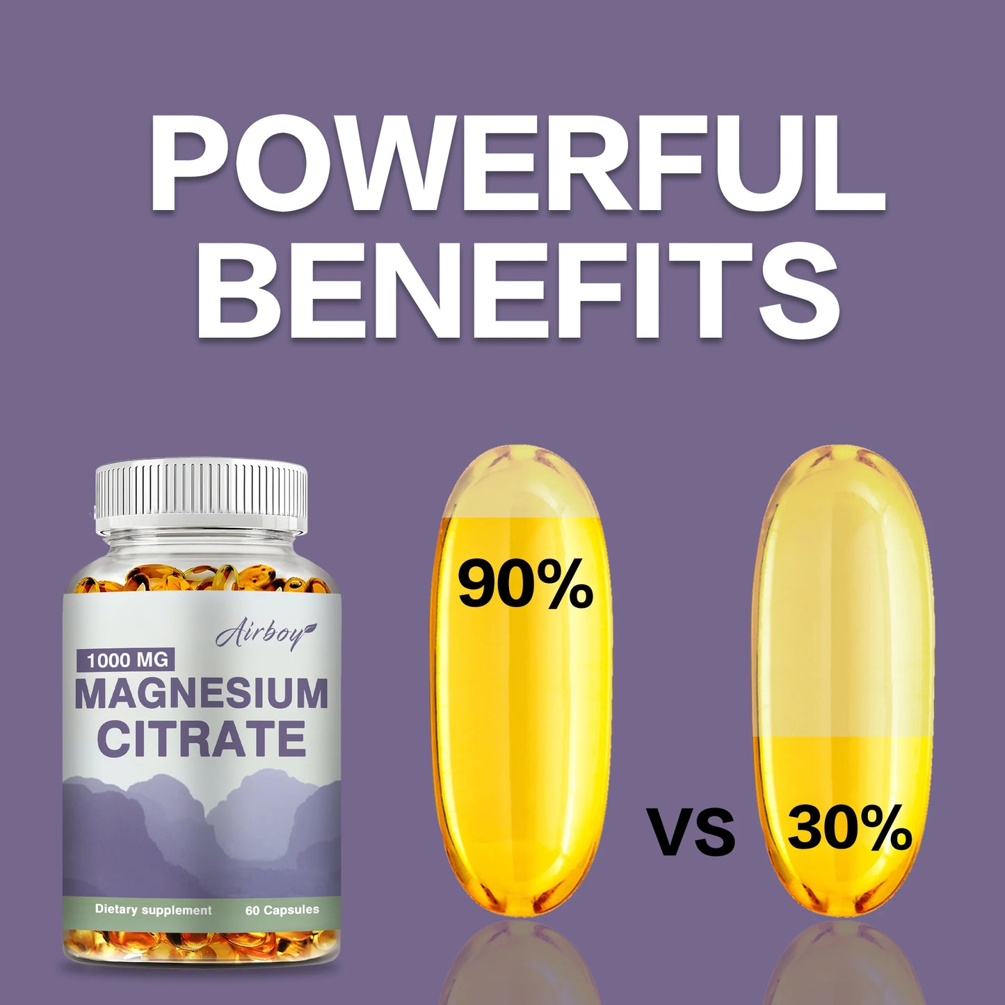 Magnesium Citrate 1000mg - Dietary Supplement for Muscle, Nerve, Bone and Heart Support - 60 Capsules