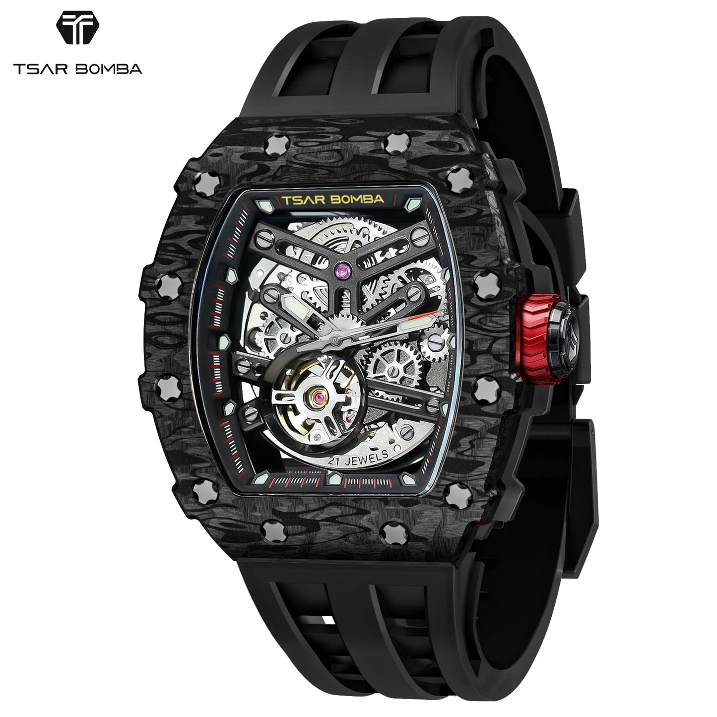 TSAR BOMBA Limited Edition Men’s Automatic Skeleton Watch, Japanese Movement, Sapphire Crystal, 50M Water Resistant Luxury