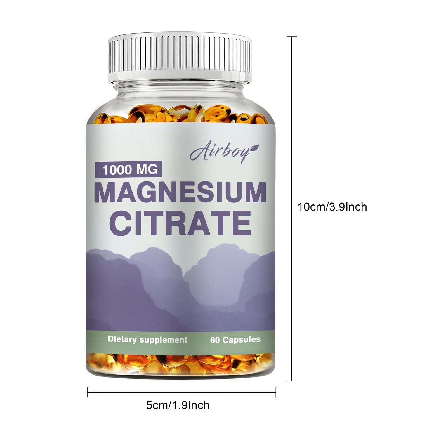Magnesium Citrate 1000mg - Dietary Supplement for Muscle, Nerve, Bone and Heart Support - 60 Capsules