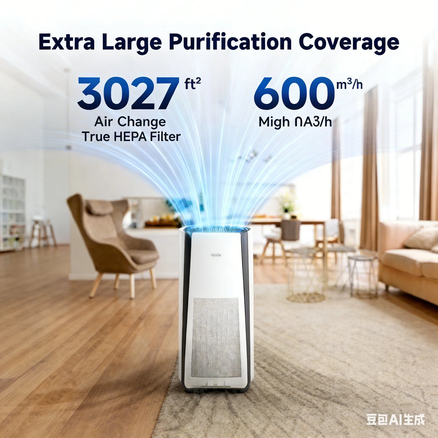 Extra Large Room Smart Air Purifier with H13 True HEPA Filter + 20-40 Pcs Clear Adhesive Hooks – Allergy Relief Air Cleaner & No