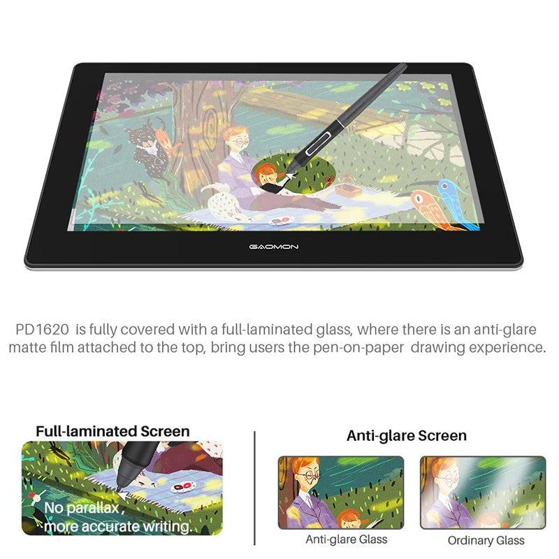 GAOMON PD1621 Graphics Tablet Monitor 15.6 Inch Drawing Display 4K IPS Touch Screen With Leather Stand