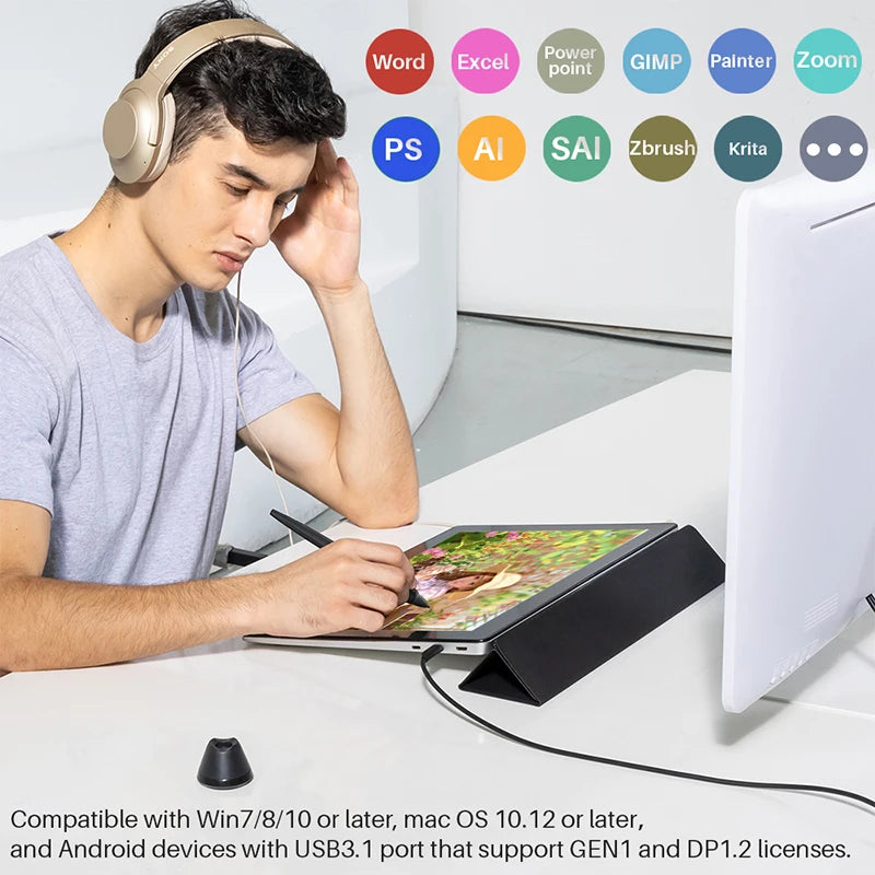 GAOMON PD1621 Graphics Tablet Monitor 15.6 Inch Drawing Display 4K IPS Touch Screen With Leather Stand