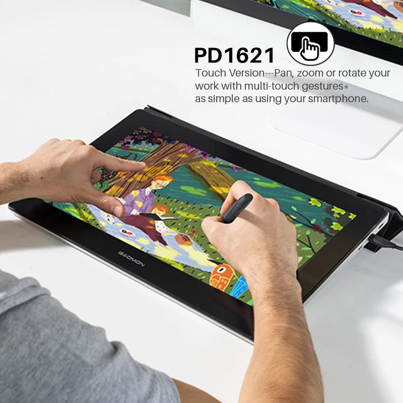 GAOMON PD1621 Graphics Tablet Monitor 15.6 Inch Drawing Display 4K IPS Touch Screen With Leather Stand