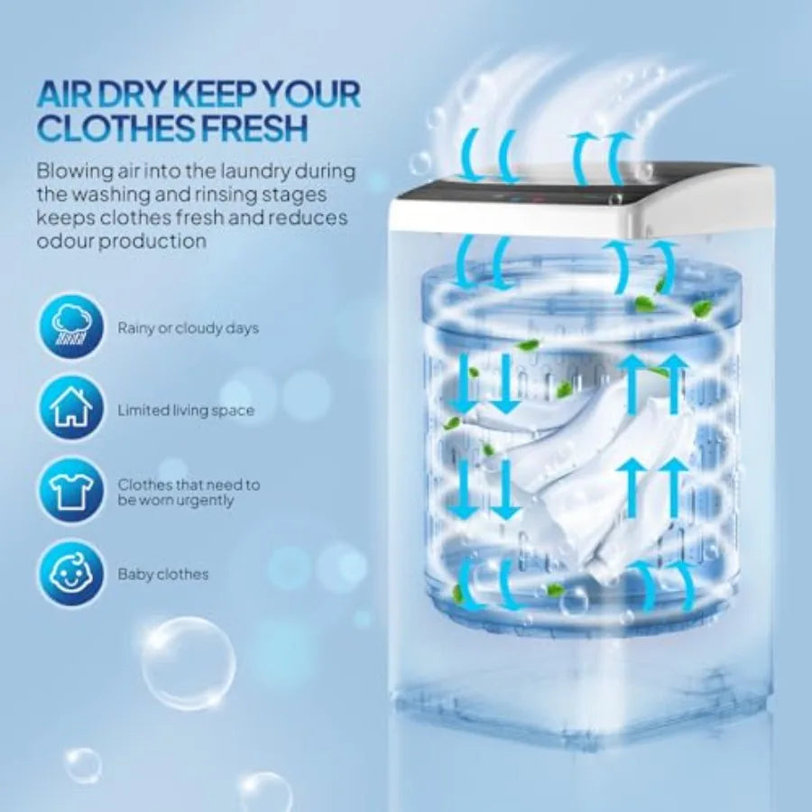 30LBS Full-Automatic Portable Washing Machine with Stainless Steel Drum Electric Washer and Spin Dryer Combo with Drain Pump fo
