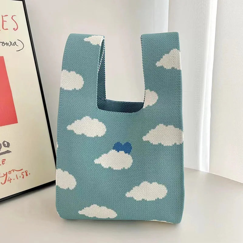 Women'S Knot Wrist Bag Tote Handmade Knitted Bag Portable Mini Striped Bucket Phone Bags Large Capacity Spring Summer Handbags