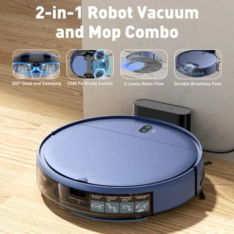 Robot Vacuum and Mop Combo with Schedule APP Remote Voice Strong Suction Slim Self-Charging 2 in 1 Floor Cleaner for Pet Hair C