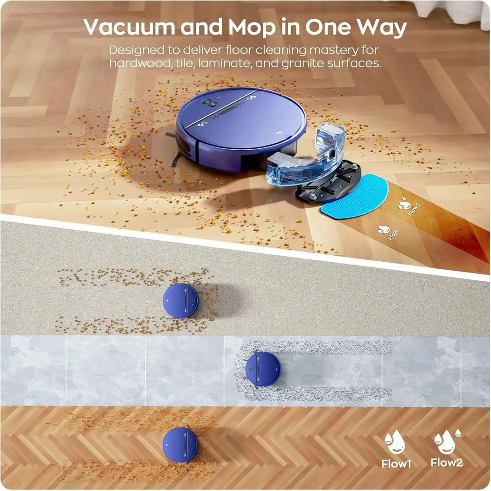 Ultra-Slim 2-in-1 Robot Vacuum and Mop, 3D Obstacle Avoidance, Ideal for Hard Floors and Carpets, Wi-Fi/Voice Control, Pet Hair
