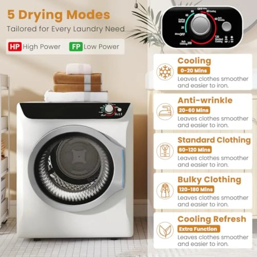 Portable Washer and Dryer Combo Set 28 lbs Fully Automatic Washing Machine with Stainless Steel Inner Tub 2.6 Cu.Ft Portable Dr