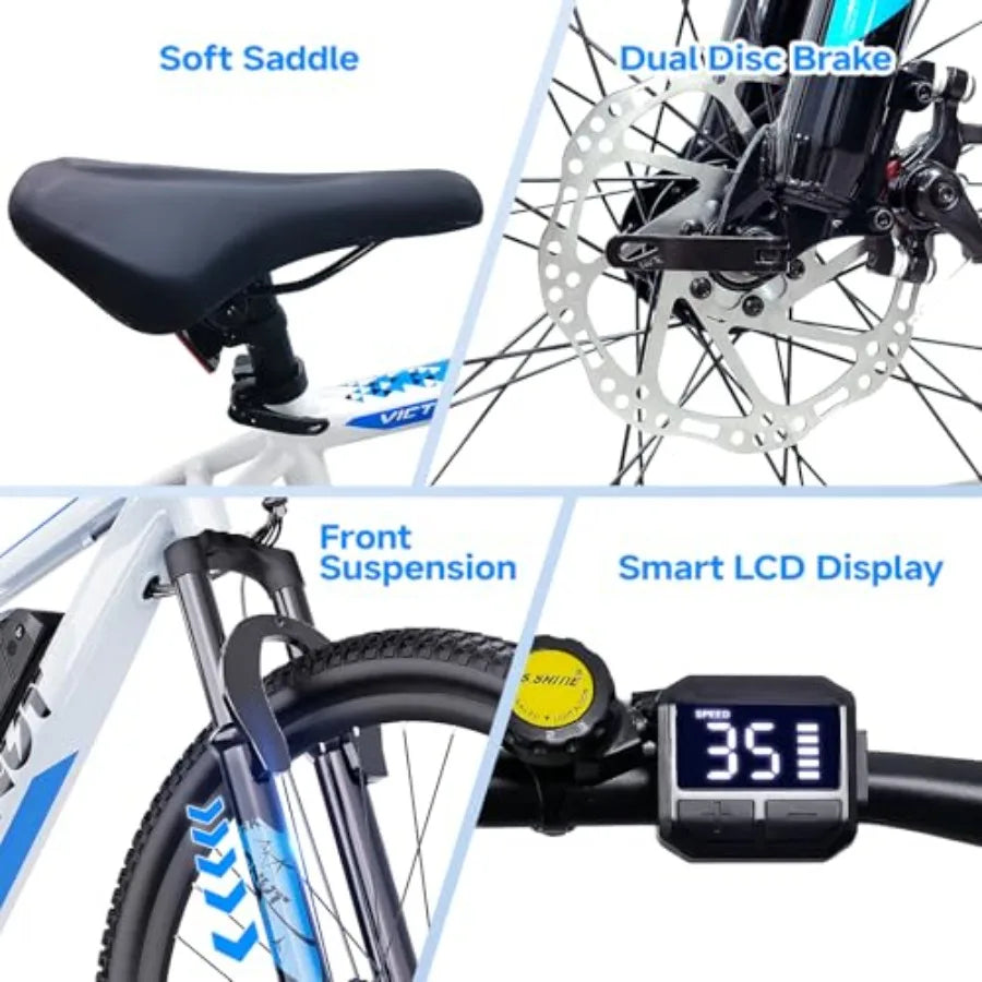 Electric Bike for Adults 750W Peak 26 Ebike for Men Women Teens with 375WH Battery 21 Speed 20Mph Up to 40 Miles Front Suspensi