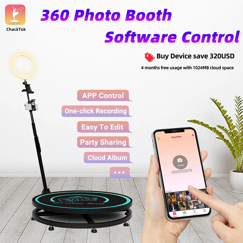 360 Photo Booth Machine for Parties with Extra Battery,Logo Customization,Software APP Remote Automatic 360 Spin Camera Booth