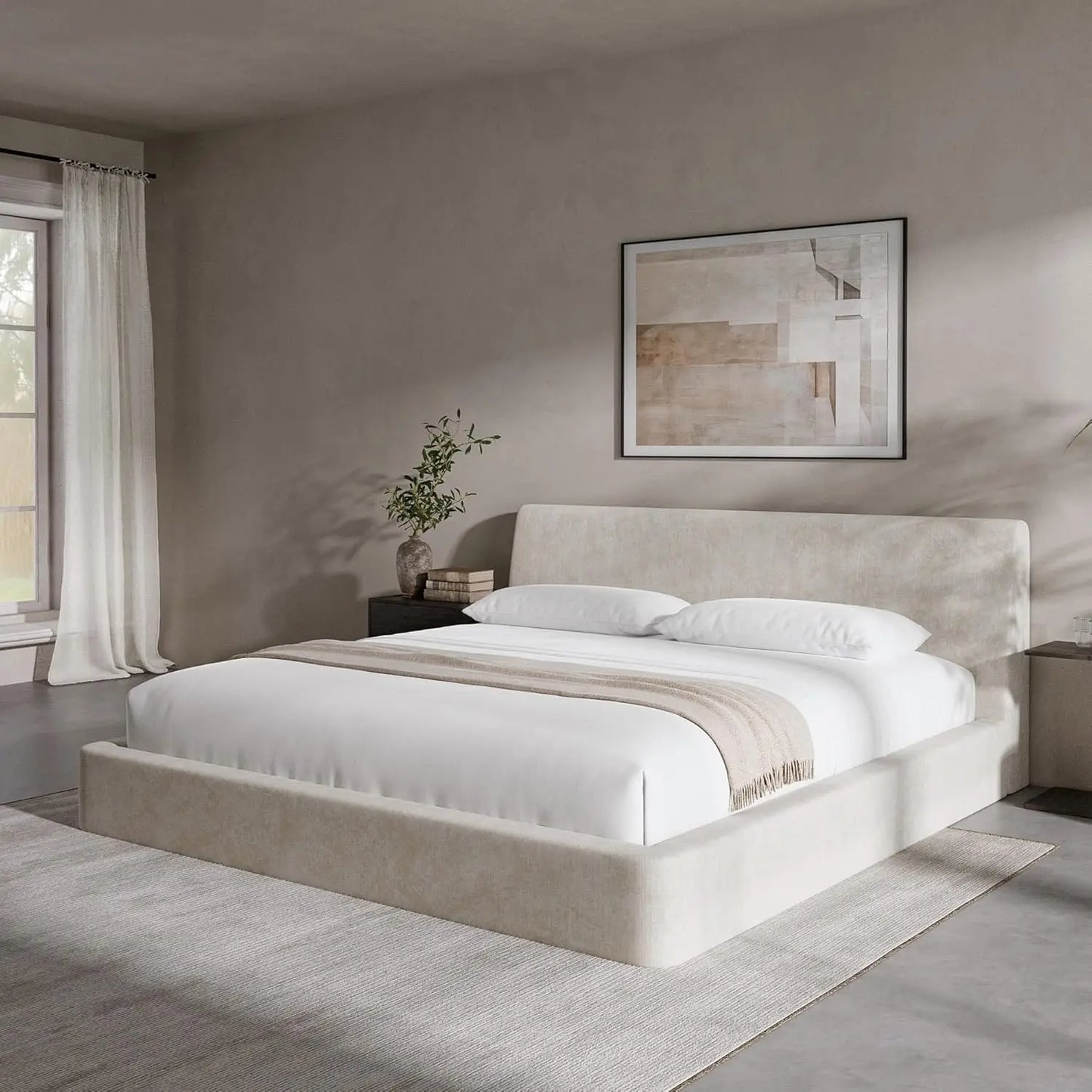 RECCI AirFrame King Size Bed Frame with Ergonomic Angled Foam Cushioned Headboard, Minimalist Design Platform Bed Frame, No Box