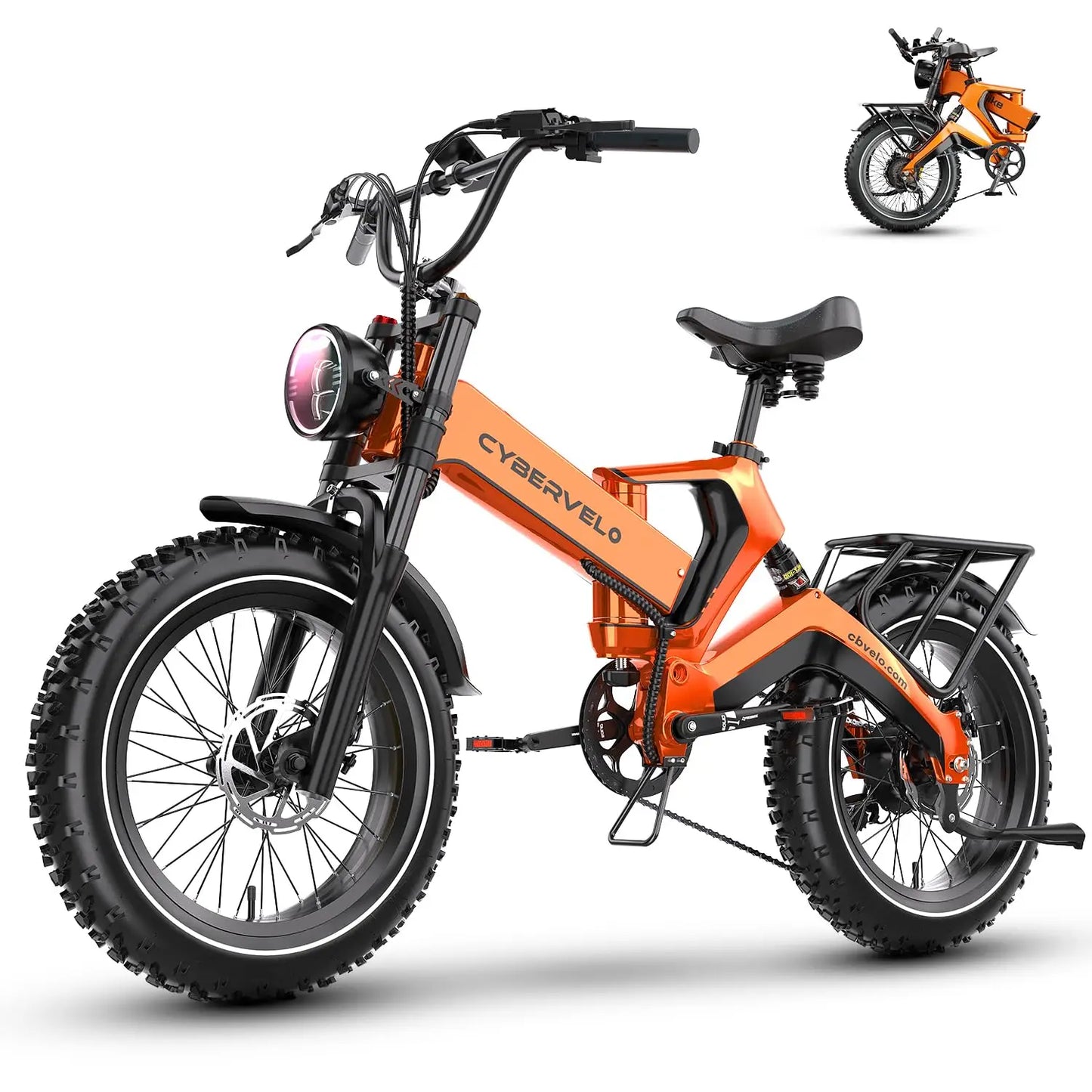 Cybervelo Luxury Folding E-bike for Adult, 2000W Peak Motor, Built-in 25Ah Removable Battery, 8-Speed Shift 20” Fat Tire EK6