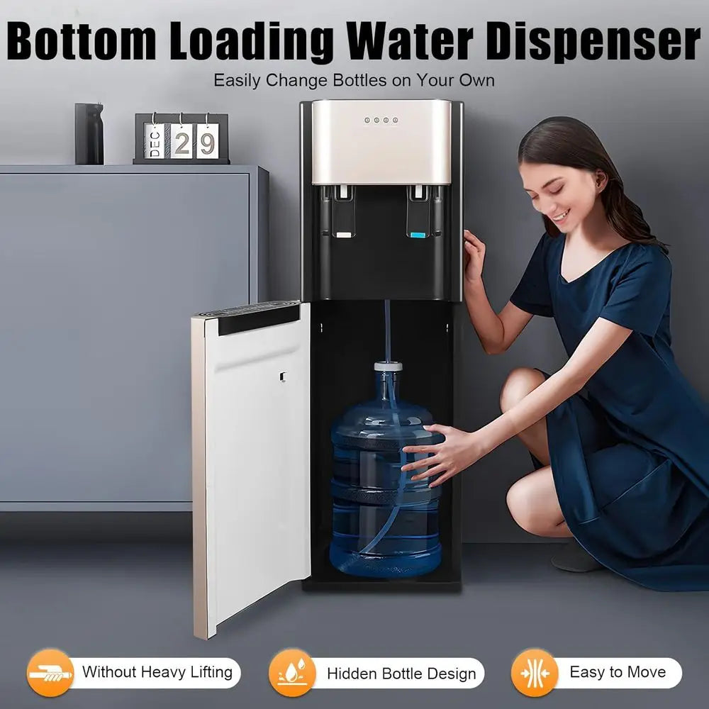 Stainless Steel Bottom-Load 5 Gallon Water Dispenser with LED Light for Home, Office, Hotels, Kitchens, Living Rooms - Gold