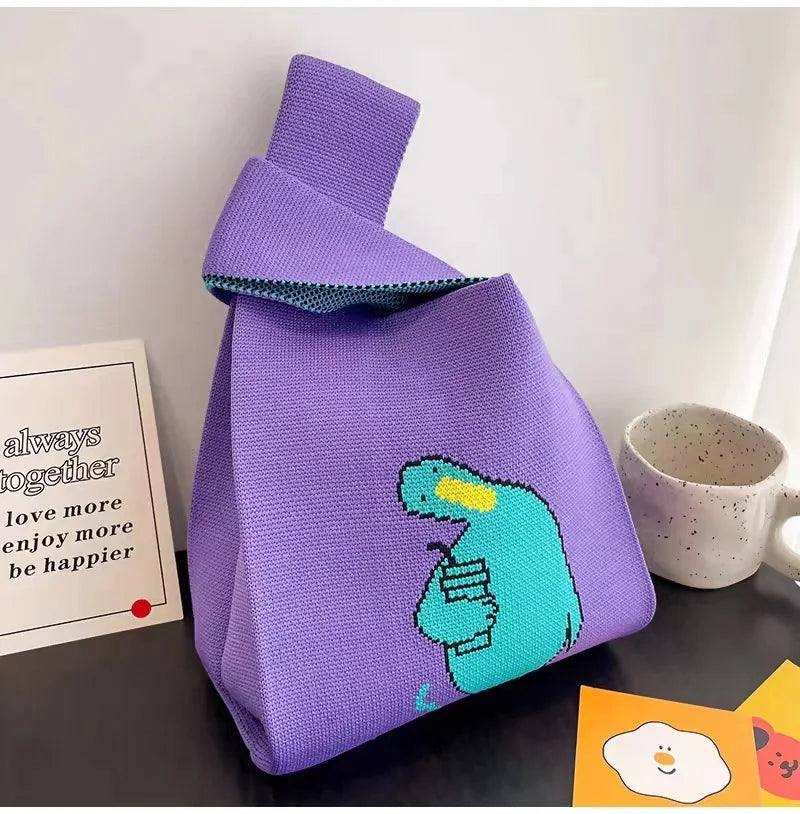 Women'S Knot Wrist Bag Tote Handmade Knitted Bag Portable Mini Striped Bucket Phone Bags Large Capacity Spring Summer Handbags