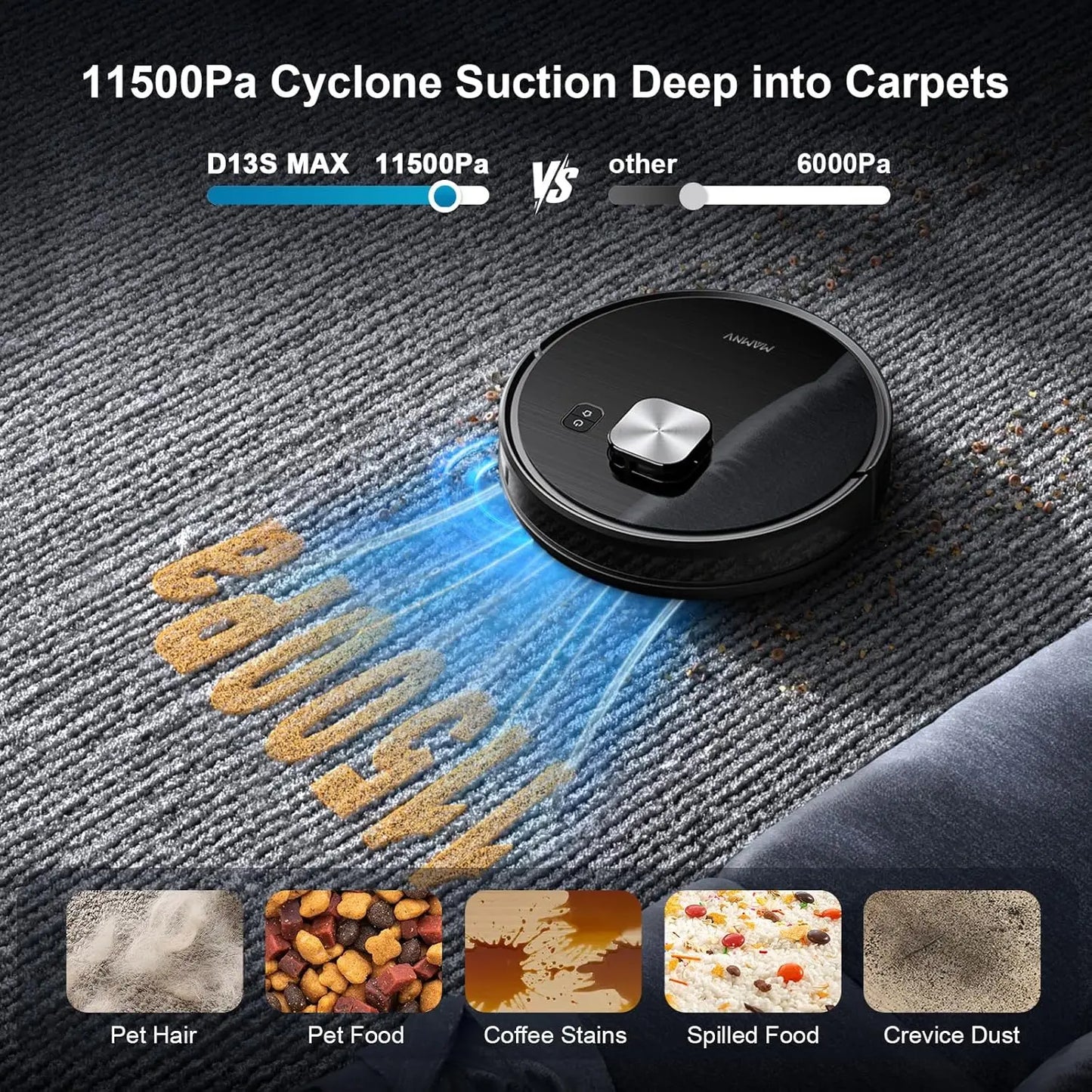 Self-Emptying Robot Vacuum and Mop Combo with 11500Pa Suction, 70-Day Capacity, LiDAR Navigation for Pet Hair and Floors
