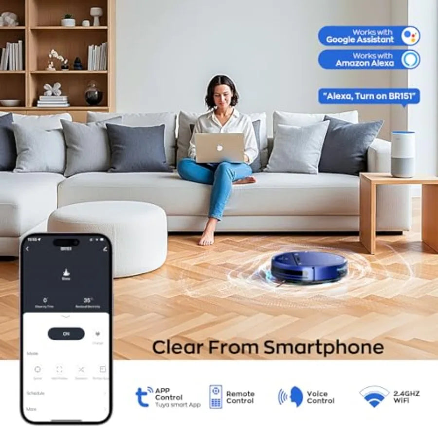Robot Vacuum and Mop Combo for Pet Hair Robotic Vacuum for Hard Floors and Carpets 2.87'' Ultra-Slim with 3D Obstacle Avoidance