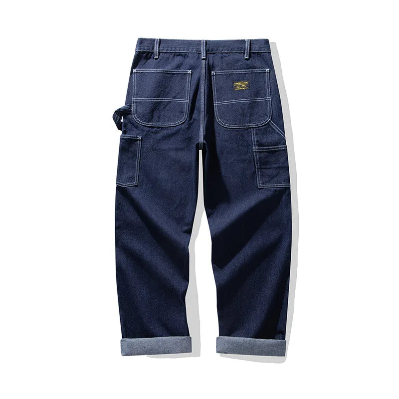OKONKWO Original Denim Railway Workers Pants AMEKAJI Multi Pocket Striped Work Overalls Outdoor Trekking Hiking Camping Trousers