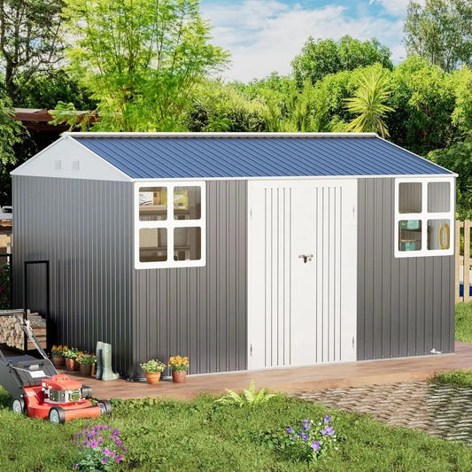 Heavy-Duty 12x10 Metal Shed with 20-Gauge Reinforcement, Powder Coating, 50 PS Load and 120 MPH Wind Resistance for Tiny House S