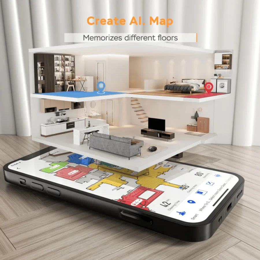 LDS Navigation Robot Vacuum Cleaner - 3-in-1 Vacuum/Sweep/Mop Wi-Fi Connected APP 2800Pa Suction 3200mAh Battery 160min Runtime