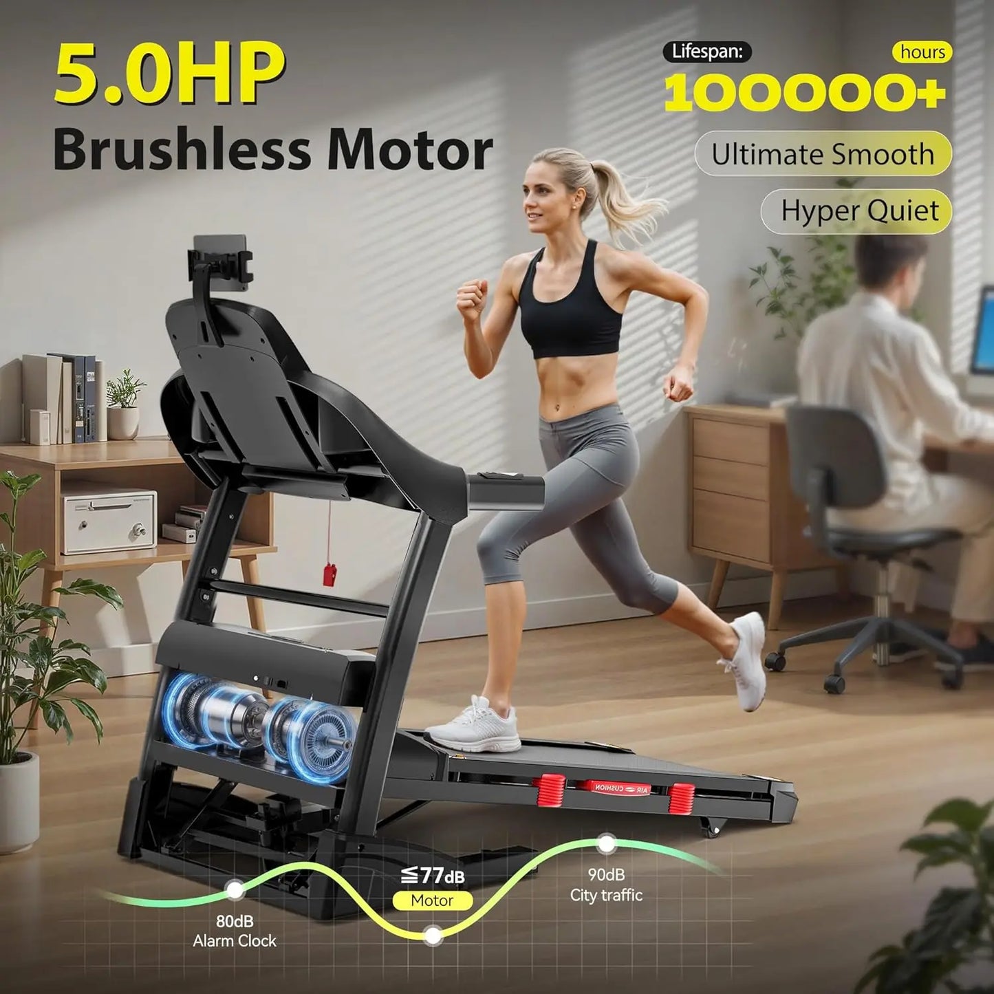 20% Incline Treadmill for Home with Fan, 400lbs Capacity Folding Treadmill, 5.0 HP Running Machine, 18’’ Wide, Customized