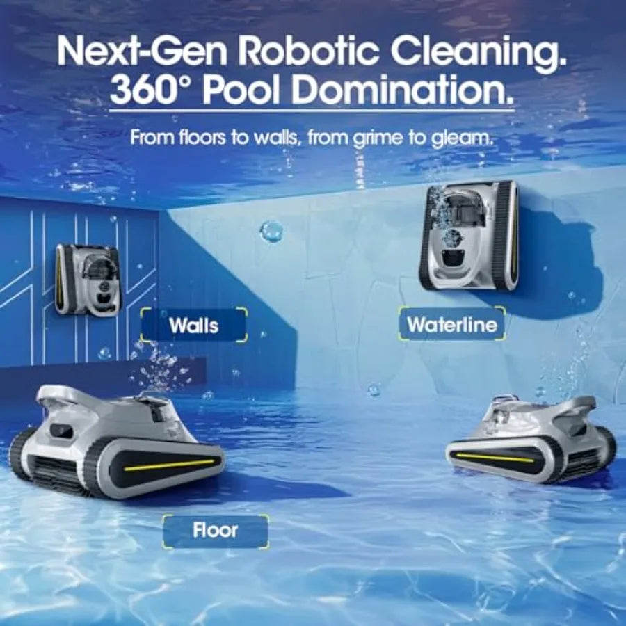 Cordless Robotic Pool Cleaner with 180W Brushless Motor 45000Pa Suction Gray Wall Waterline Climbing Auto Path Mapping for Ingr