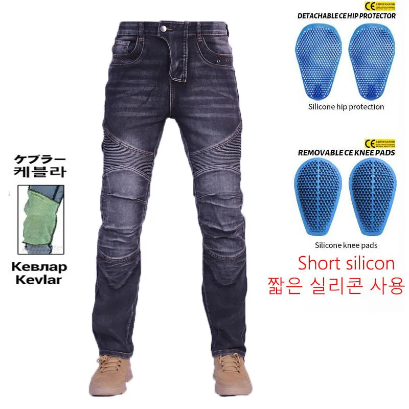 Amekaji Kevlar in Knee Motorcycle Jeans Moto pants Leisure Riding Trousers Motocross Aramid Riding Pants With Hip Knee Pads