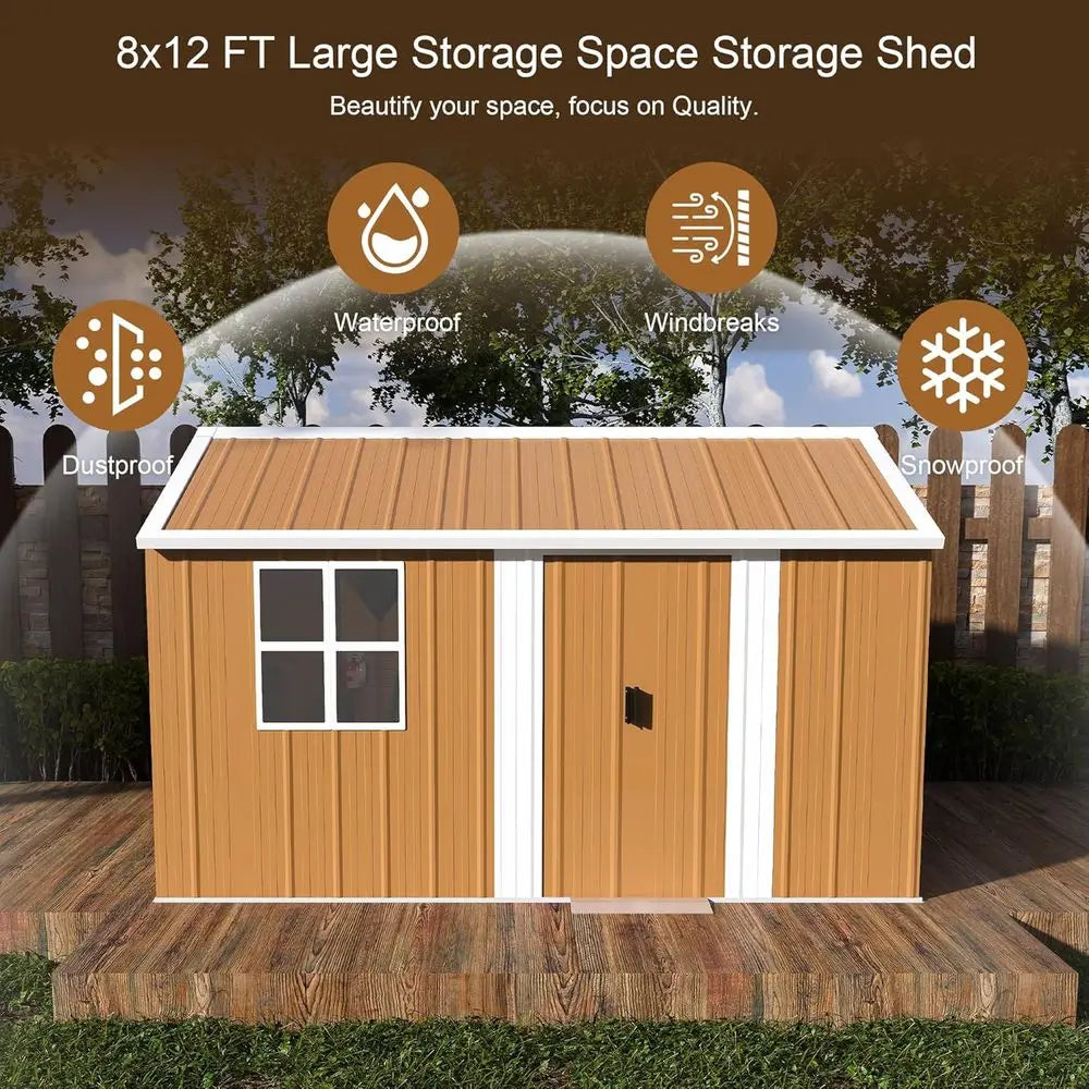 8x12 Weatherproof Metal Outdoor Shed Storage with Windows Lockable Door And Ventilation for Garden Patio Yard