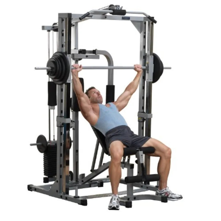 Powerline PSM144XS Smith Machine Gym Package Steel Black Durable Strength Training Equipment for Home or Commercial Use