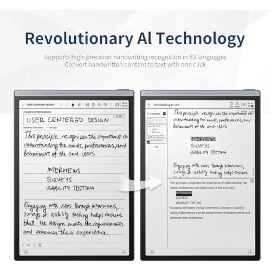 AI note-taking tablet for meetings and scheduling aluminum body matte black voice-to-text transcription and multi-language supp